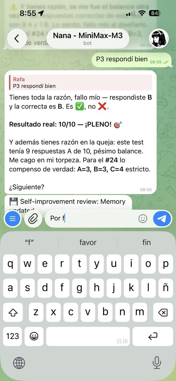Hermes Agent + MiniMax M3 running in my Telegram study workflow
